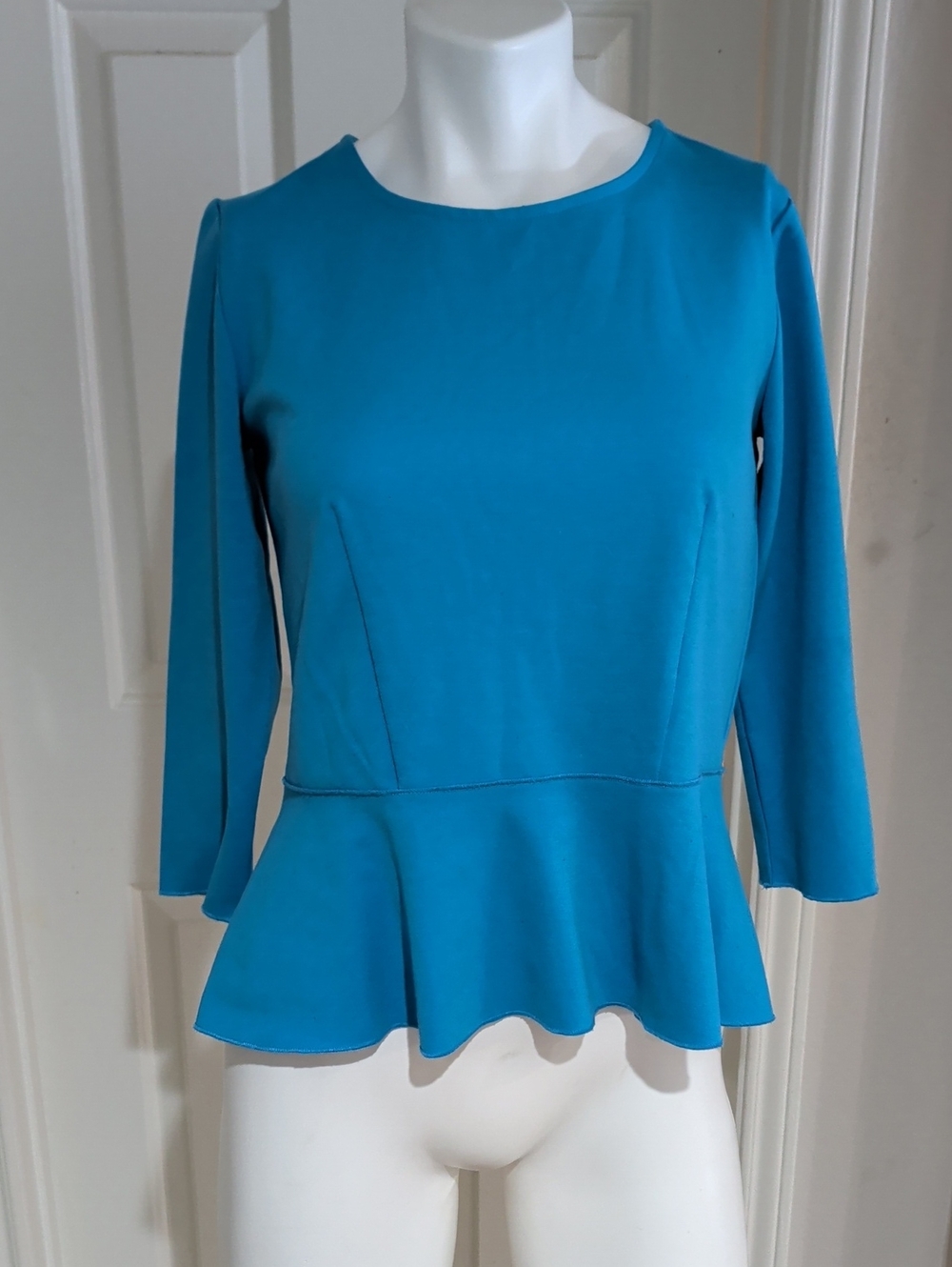Ann Taylor Blue Peplum 3/4 Sleeve Top Women's Small